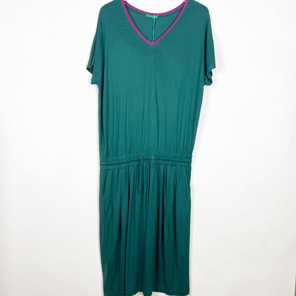 NWT Catherine Andre Botanik Dress Women's Size XL Emerald Pockets Embroidery